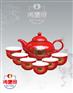 中国红瓷宝相花七头茶具